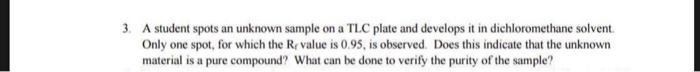 Solved 3. A student spots an unknown sample on a TLC plate | Chegg.com