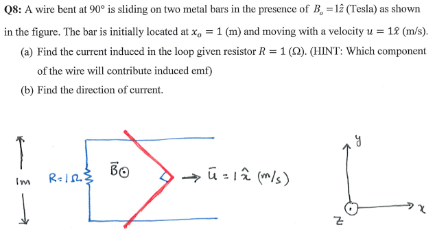 Solved Q8 A Wire Bent At 90 Is Sliding On Two Metal Bar Chegg Com