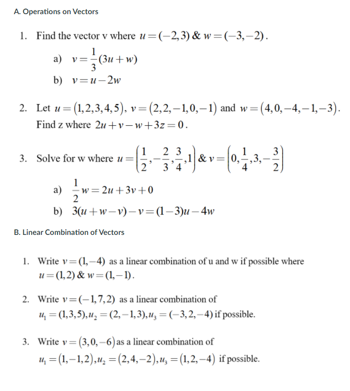 Solved A Operations On Vectors 1 Find The Vector V Where Chegg Com