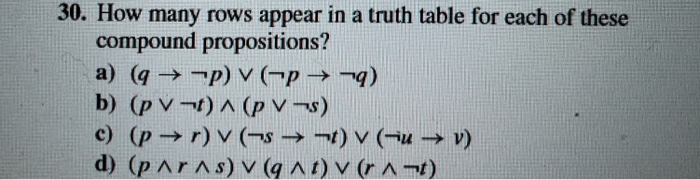 Solved How many rows appear in a truth table for each of | Chegg.com