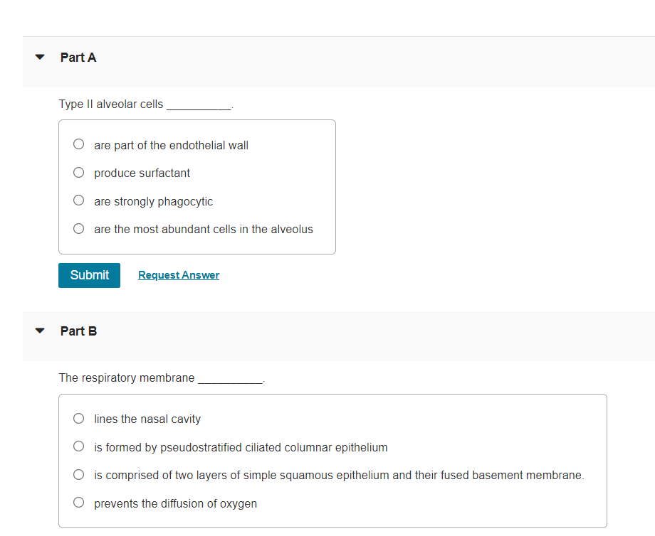 Solved Part A Type II alveolar cells are part of the | Chegg.com