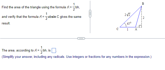 Solved Find the area of the triangle using the formula | Chegg.com