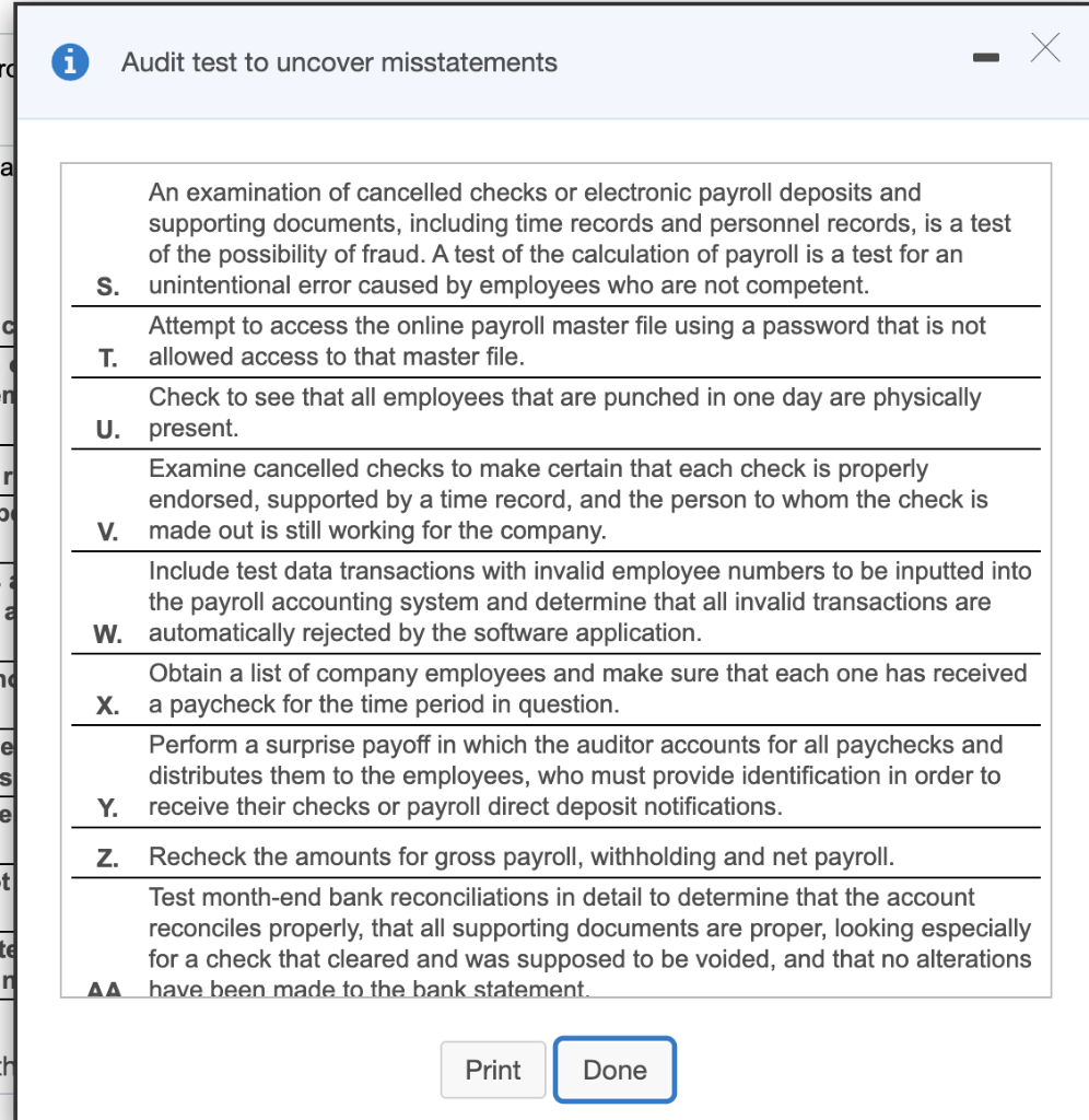 Solved Requirement e. For each control, identify one audit