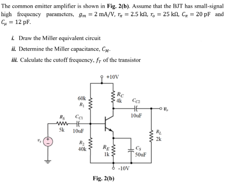 Solved The common emitter amplifier is shown in Fig. 2(b). | Chegg.com