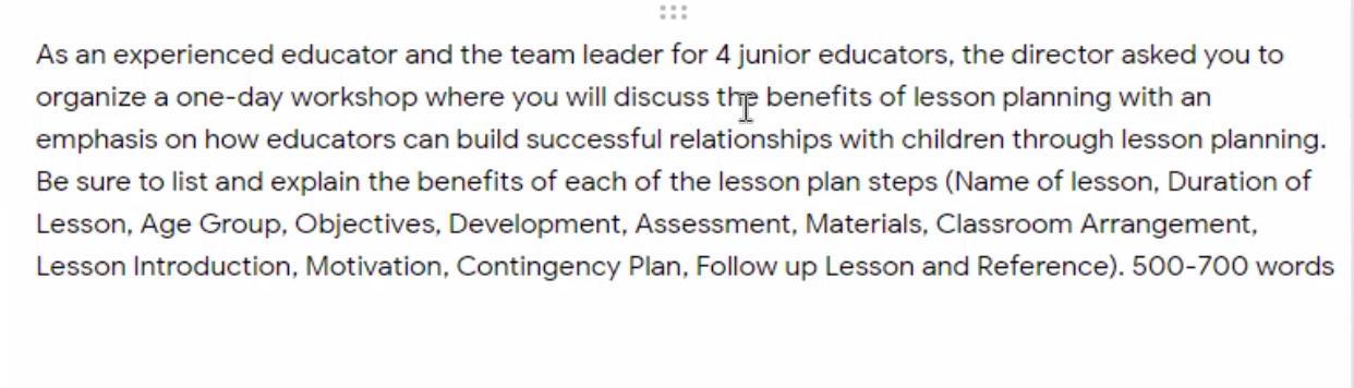 As an experienced educator and the team leader for 4 junior educators, the director asked you to organize a one-day workshop