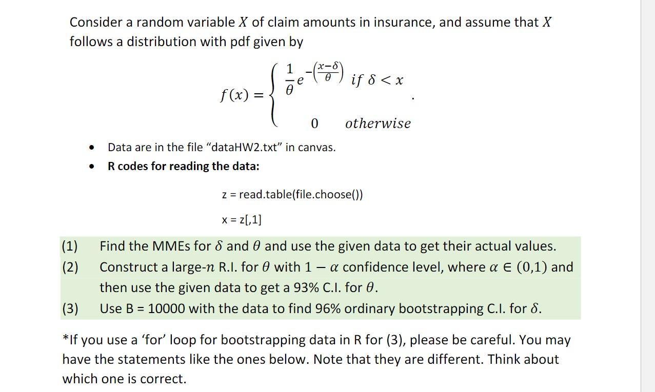 Solved Consider a random variable X of claim amounts in