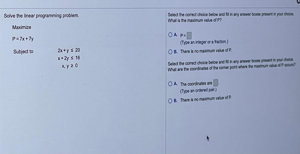 linear programming choice board assignment answers