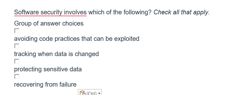 Solved Software security involves which of the following? | Chegg.com