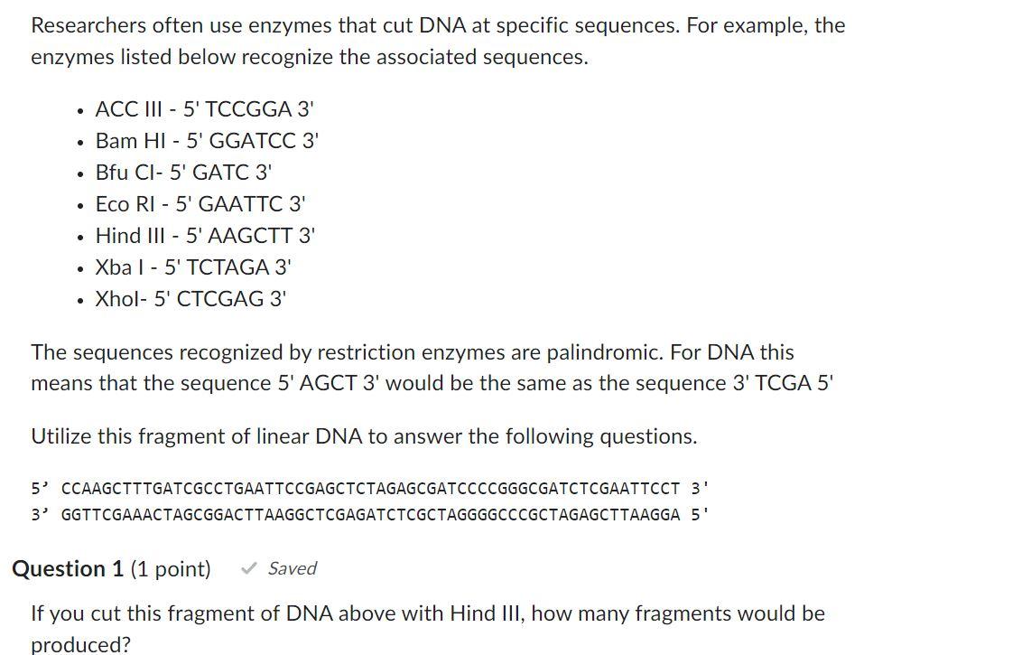 Solved Researchers often use enzymes that cut DNA at | Chegg.com