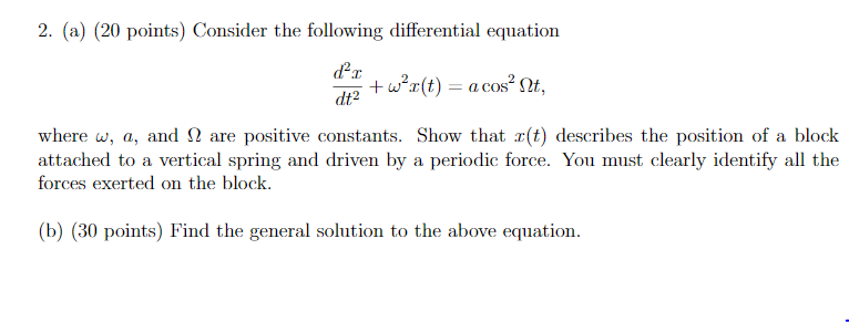 Solved 2. (a) (20 Points) Consider The Following | Chegg.com