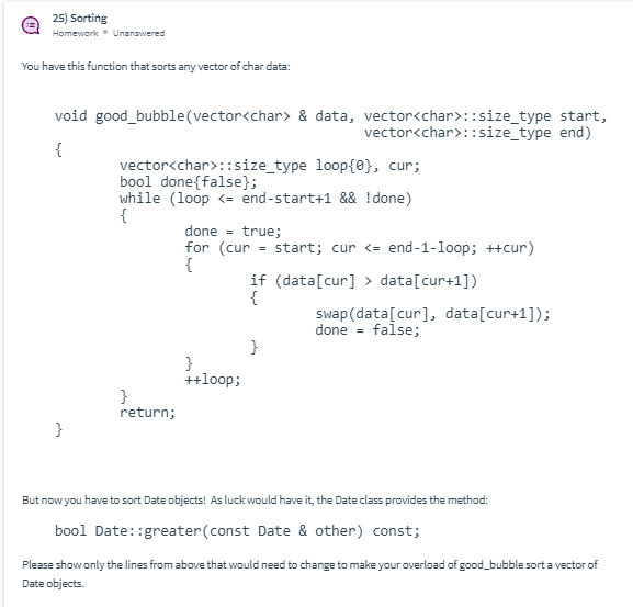 Solved 25) Sorting Homework. Unanswered You have this | Chegg.com