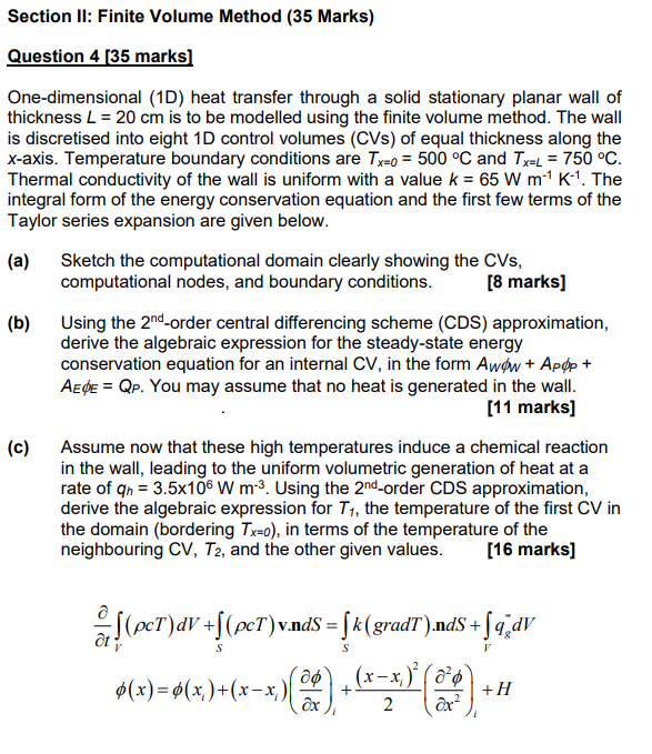 Section Ii Finite Volume Method 35 Marks Questi Chegg Com