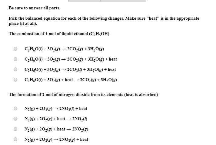 Solved Be sure to answer all parts. Pick the balanced | Chegg.com