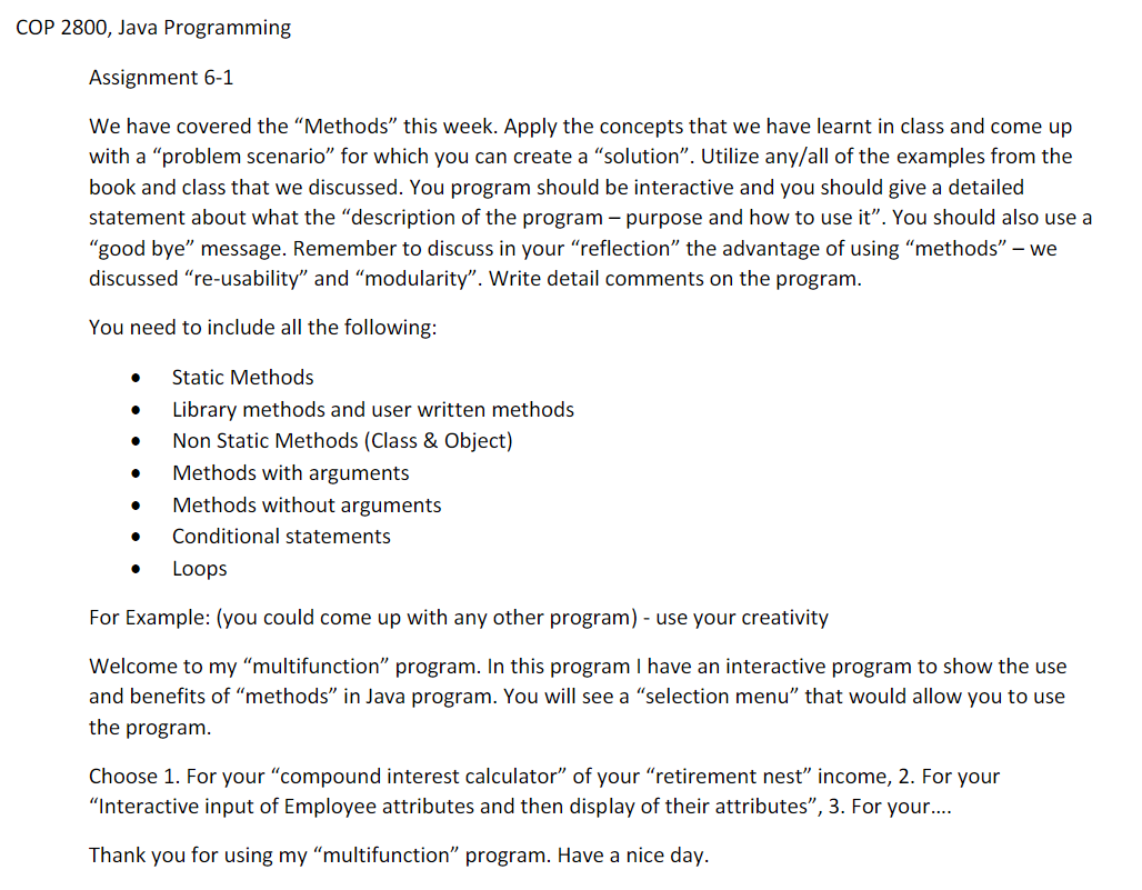 Solved COP 2800, Java Programming Assignment 6-1 We have