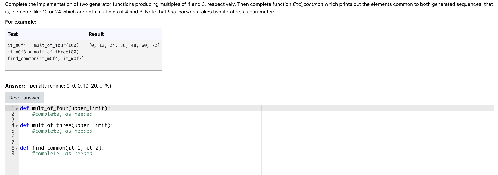 Solved Complete the implementation of two generator | Chegg.com