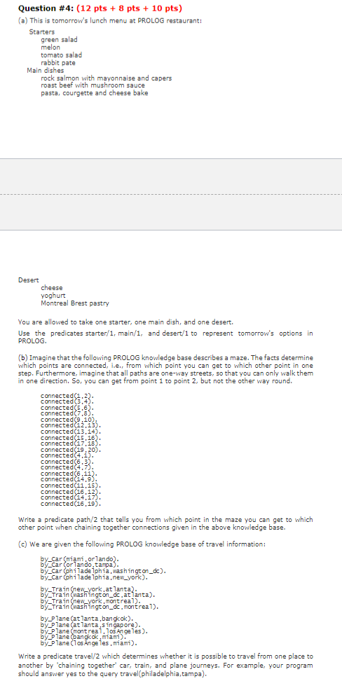 Solved (a) This is tomorrow's lunch menu at PROLOG | Chegg.com