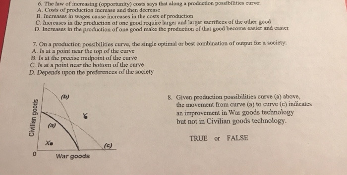 Solved: 6. The Law Of Increasing (opportunity) Costs Says ...