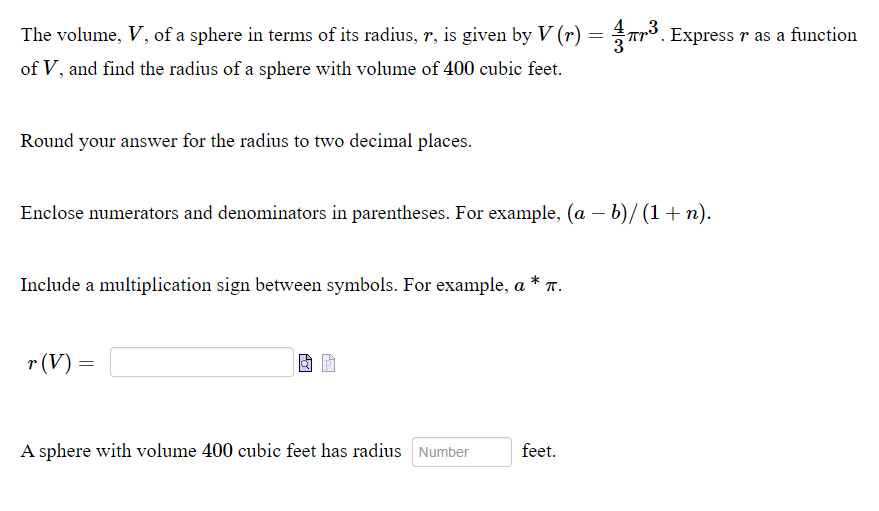 find the volume of sphere whose radius is r