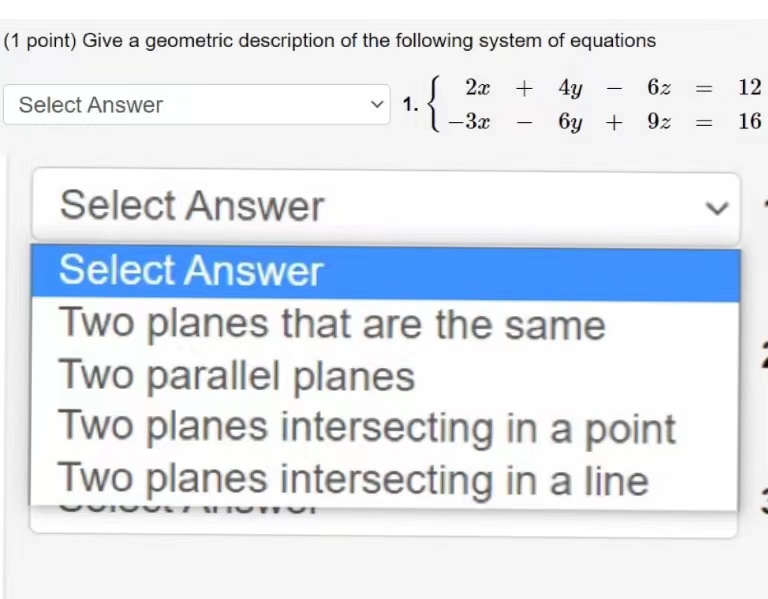 Solved 1 Point) Give A Geometric Description Of The | Chegg.com