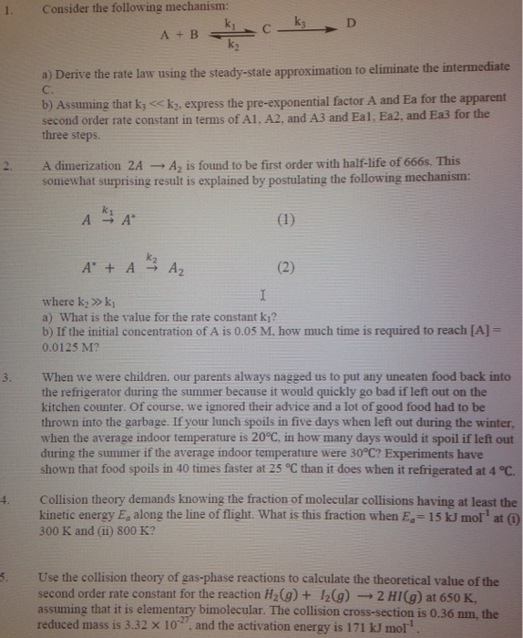 Solved 1. Consider the following mechanism: A+BC a) Derive | Chegg.com