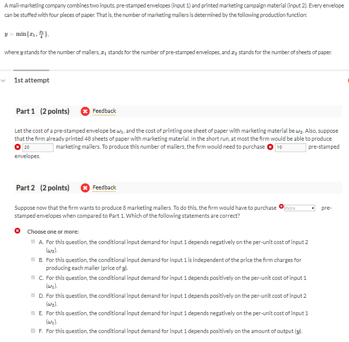 Solved A mail-marketing company combines two inputs, | Chegg.com
