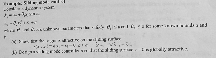 Solved Example: Sliding mode control Consider a dynamic | Chegg.com