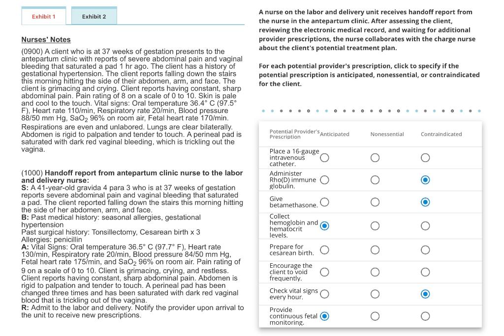 Solved Exhibit 1 Exhibit 2 A nurse on the labor and delivery