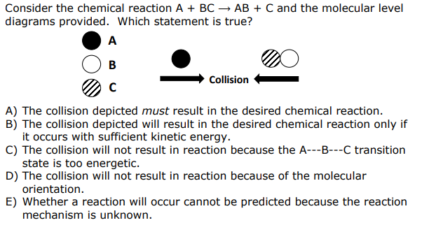 Solved Consider the chemical reaction A + BC → AB + C and | Chegg.com
