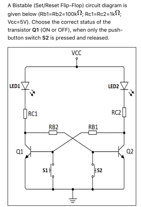 Solved A Bistable (Set/Reset Flip-Flop) circuit diagram is | Chegg.com