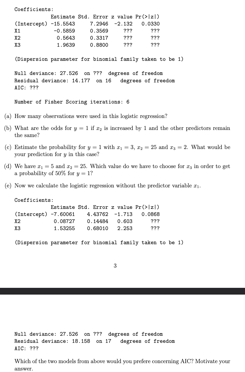 Null deviance: 27.526 on ??? degrees of freedom | Chegg.com