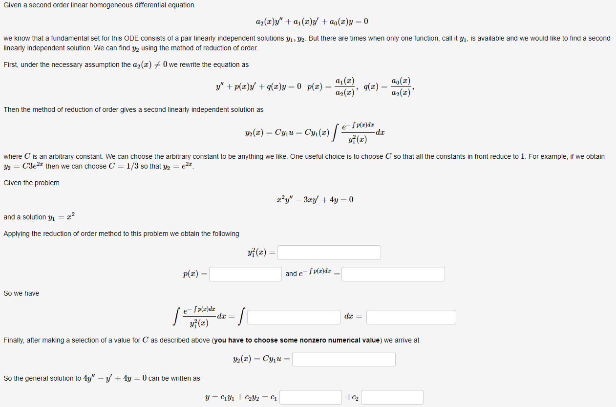 Solved Given A Second Order Linear Homogeneous Differential