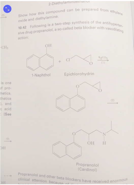 Show how this compound can be prepared from ethylene oxide and diethylamine.
10.42 Following is a two-step synthesis of the a