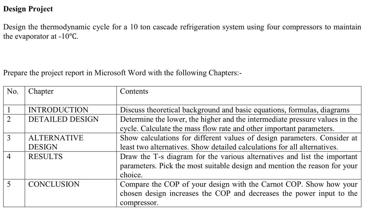 Solved Design Project Design the thermodynamic cycle for a | Chegg.com