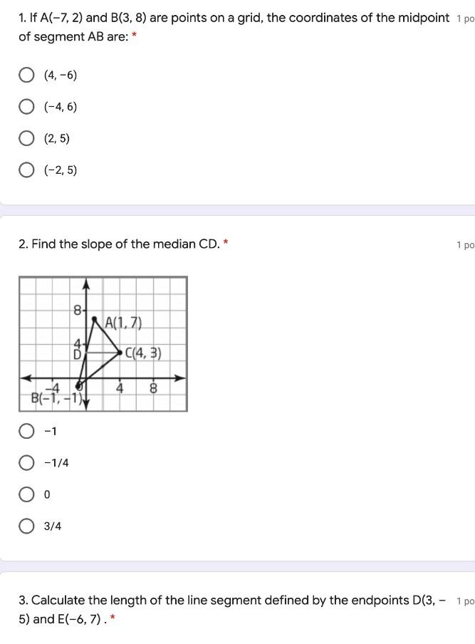 Solved 1 If A 7 2 And B 3 8 Are Points On A Grid T Chegg Com