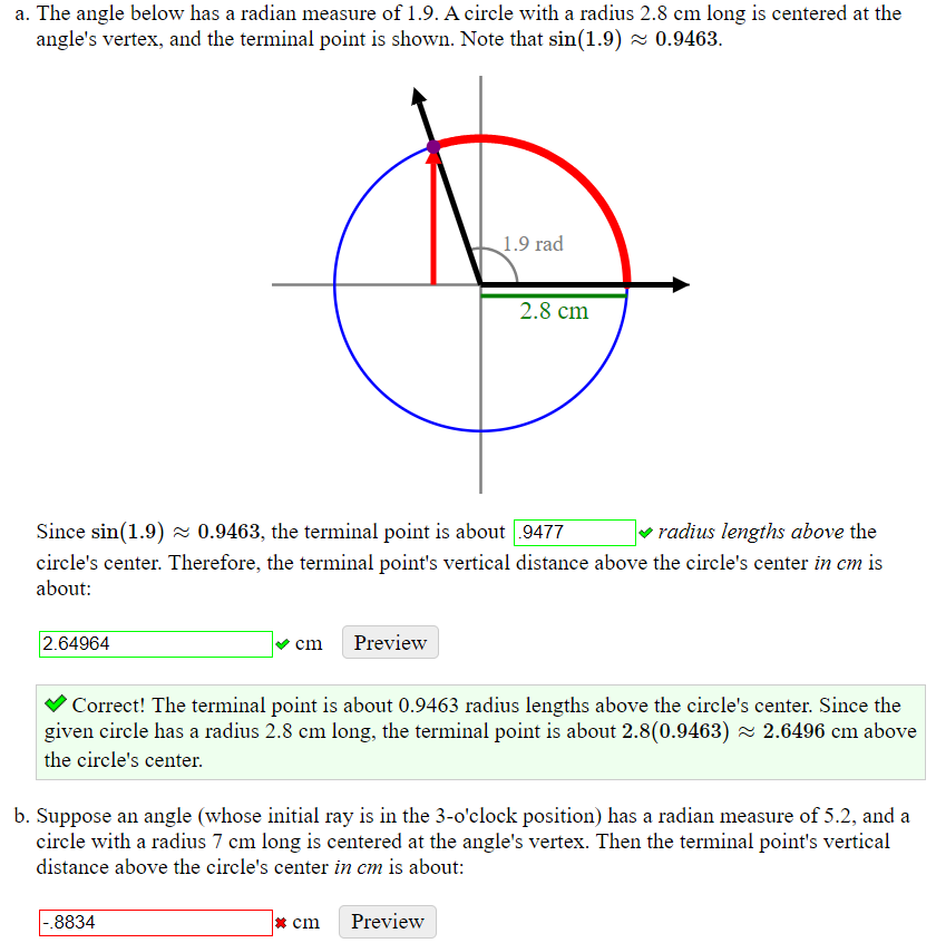 Solved a. A circle with a radius of 7 cm is centered at the | Chegg.com