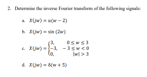 Solved 2. Determine the inverse Fourier transform of the | Chegg.com