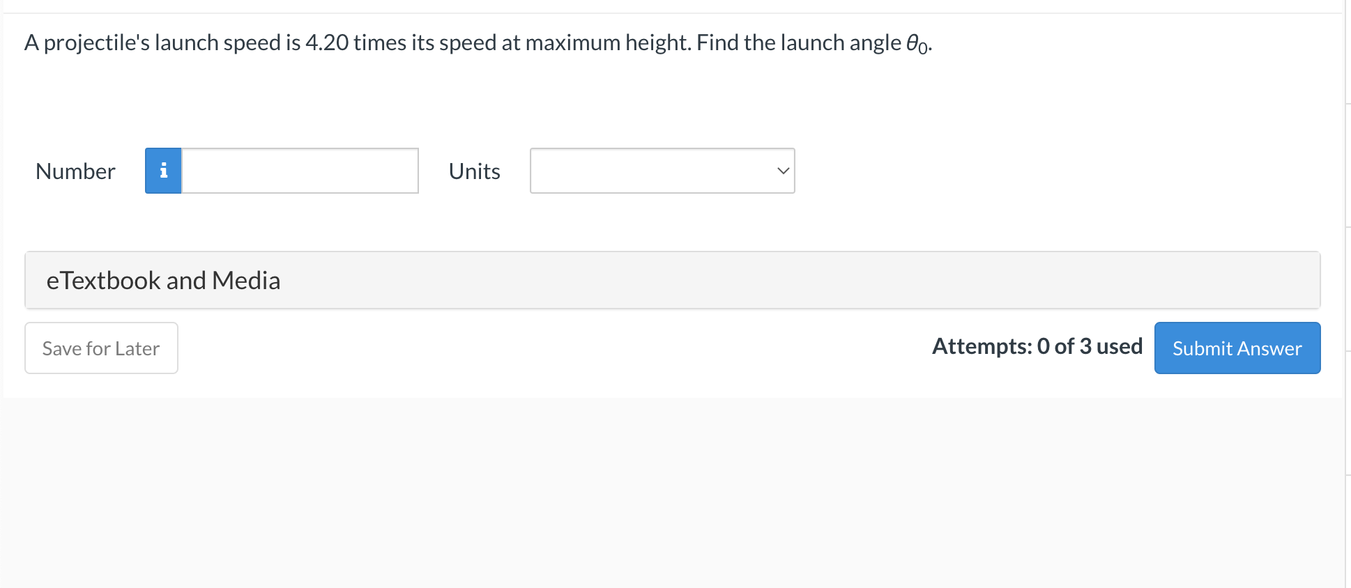 solved-a-projectile-s-launch-speed-is-4-20-times-its-speed-chegg