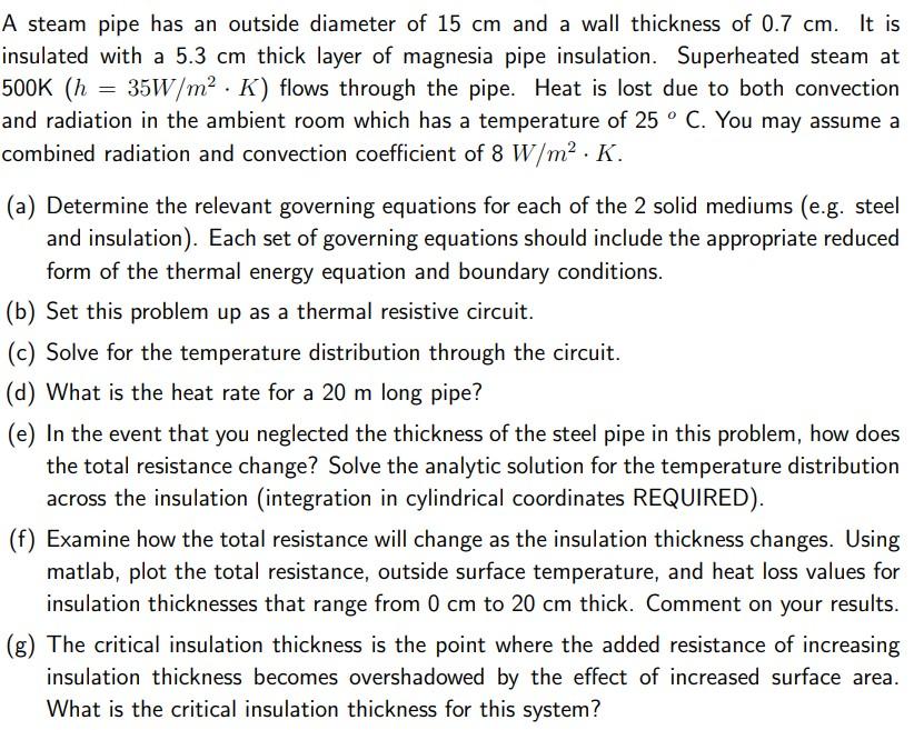 Solved A steam pipe has an outside diameter of 15 cm and a | Chegg.com