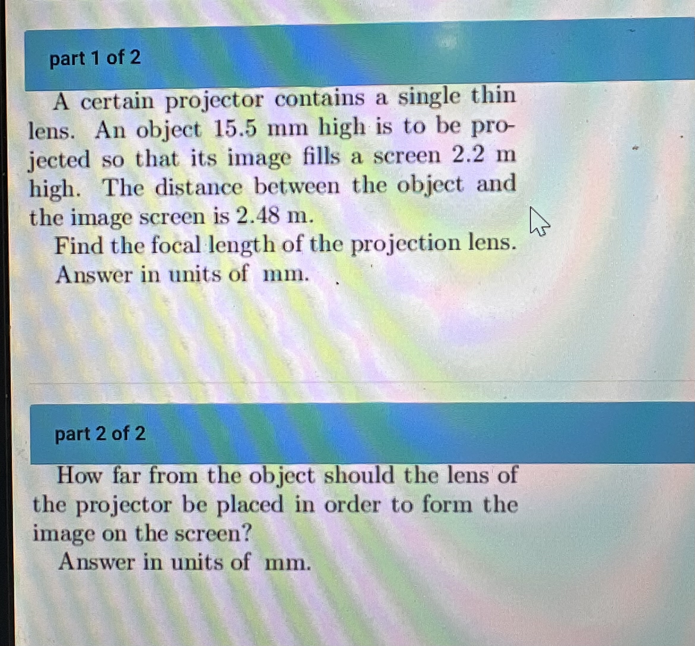 Solved A certain projector contains a single thin lens. An | Chegg.com