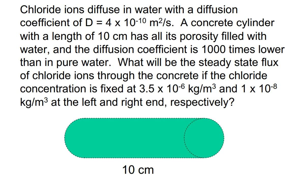 Solved = Chloride ions diffuse in water with a diffusion