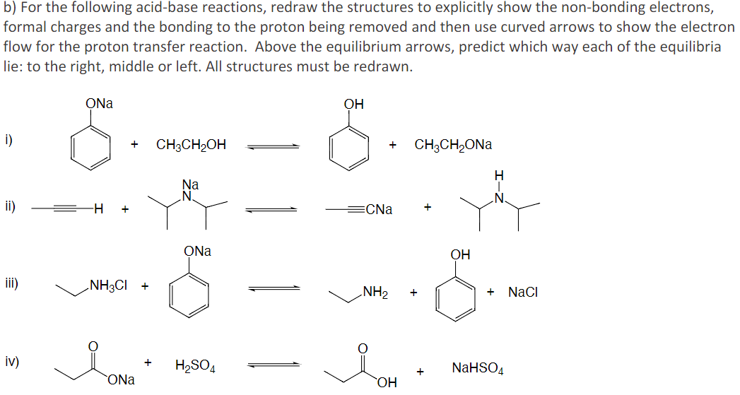 B) ﻿For The Following Acid-base Reactions, Redraw The | Chegg.com