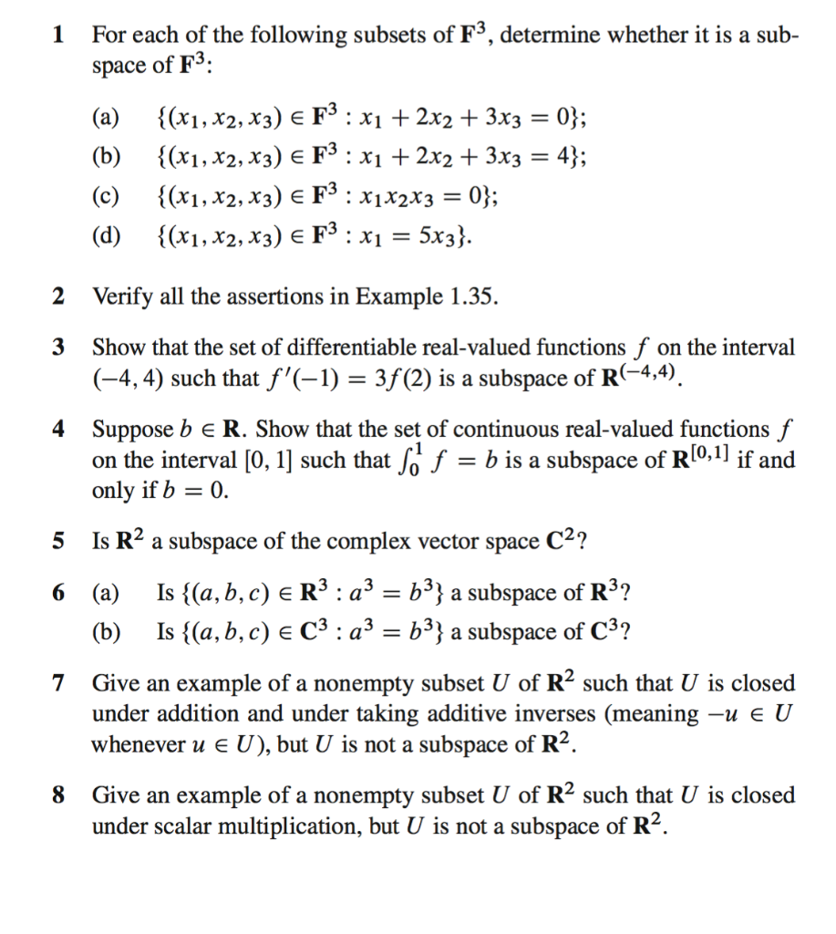 Solved 1 For Each Of The Following Subsets Of F3, Determine | Chegg.com