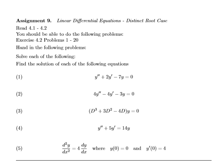 Solved differential equations hw Assignment 9. Linear | Chegg.com
