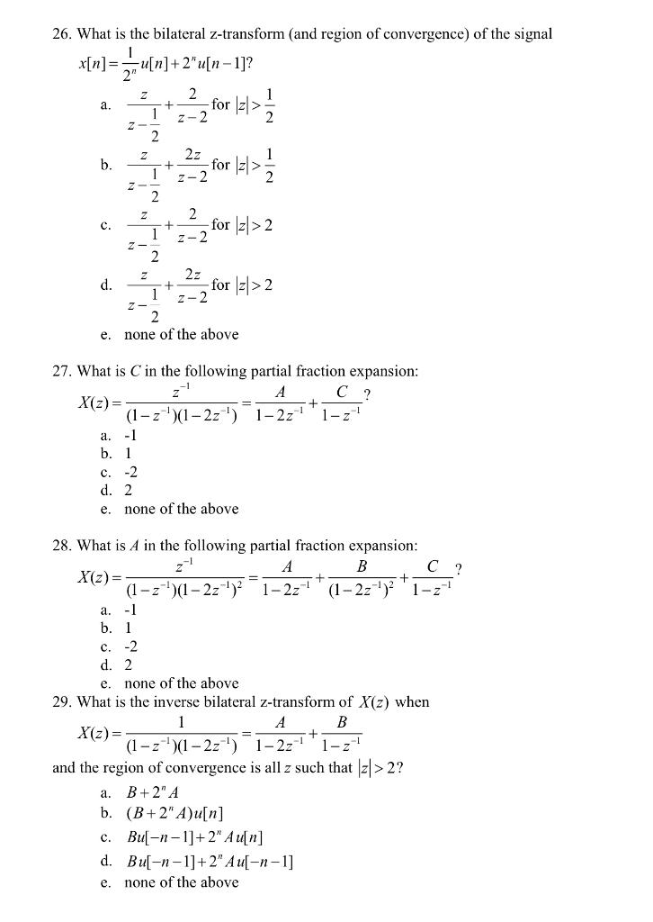 Solved 26. What is the bilateral z-transform (and region of | Chegg.com