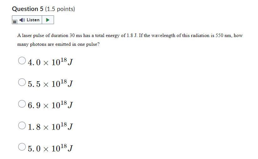 Solved A laser pulse of duration 30 ms has a total energy of | Chegg.com