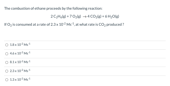 Solved The combustion of ethane proceeds by the following | Chegg.com