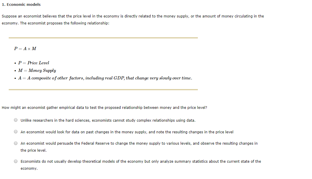 1 Economic Models Suppose An Economist Believes That Chegg 