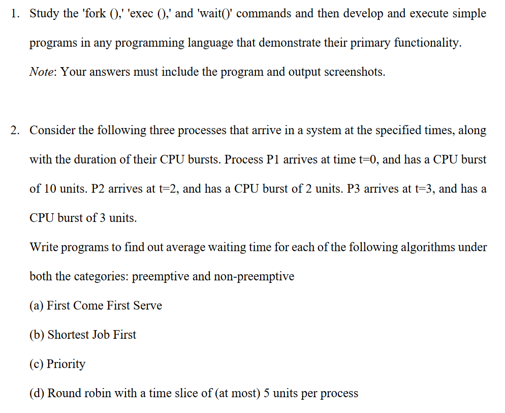 Solved 1. Study the 'fork (),' 'exec (),' and 'wait()' | Chegg.com