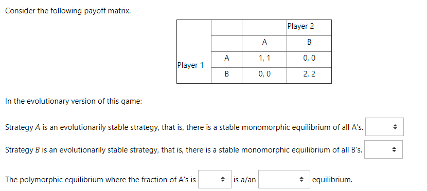 Solved Consider the following payoff matrix. Player 2 A B А. | Chegg.com