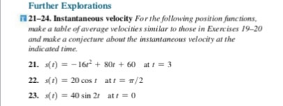 Solved Further Explorations 21-24. Instantaneous velocity | Chegg.com